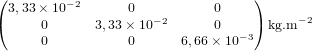  \begin{pmatrix} 3,33 \times 10^{-2} & 0 & 0 \\ 0 & 3,33 \times 10^{-2} & 0 \\ 0 & 0 & 6,66 \times 10^{-3} \end{pmatrix} \textup{kg}.\textup{m}^{-2}
